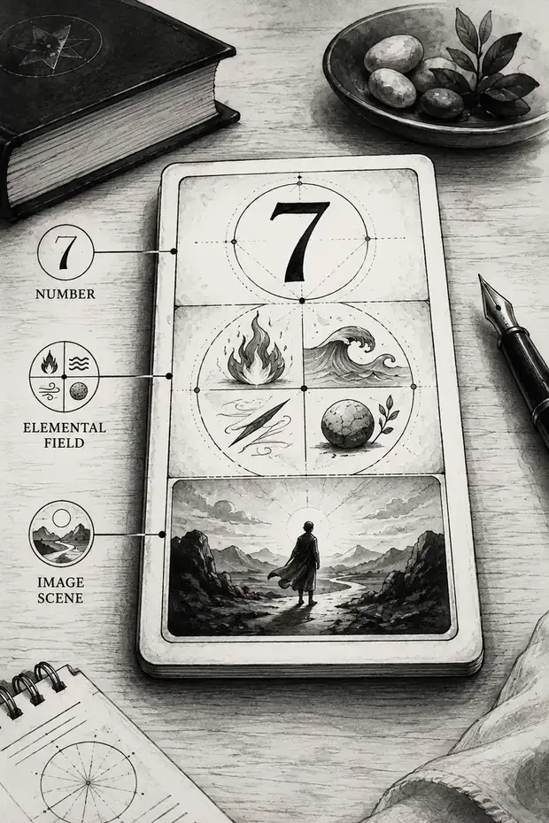 Monochrome instructional illustration connected to Tarot by Sight
