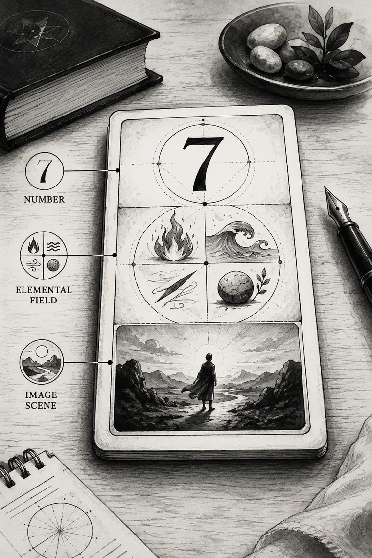 Monochrome instructional illustration connected to Tarot by Sight