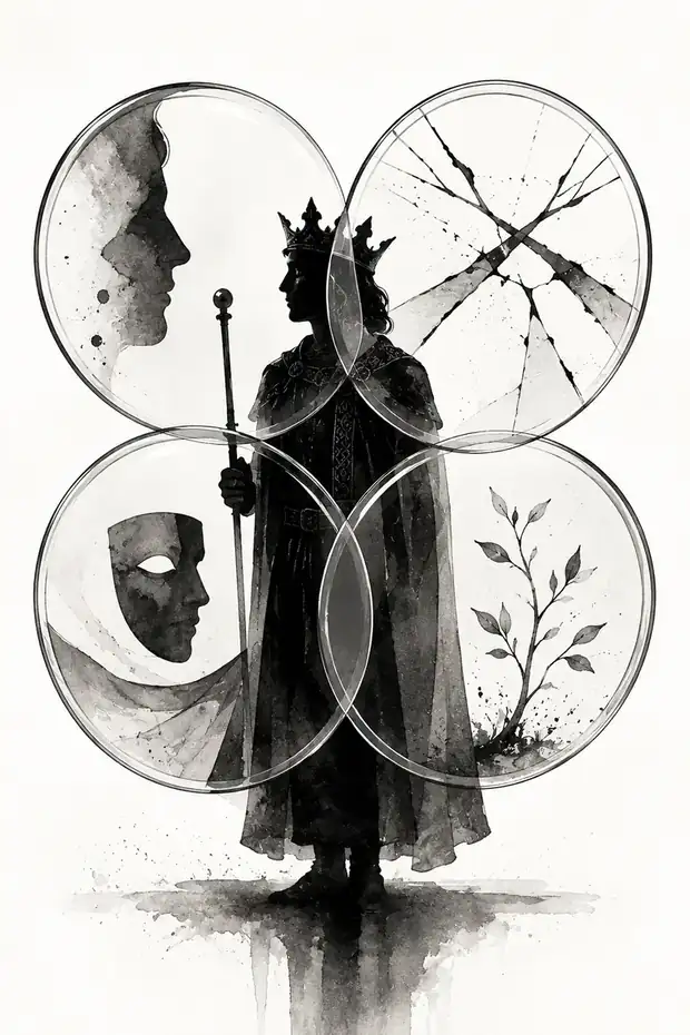 Monochrome instructional illustration connected to The Living Court
