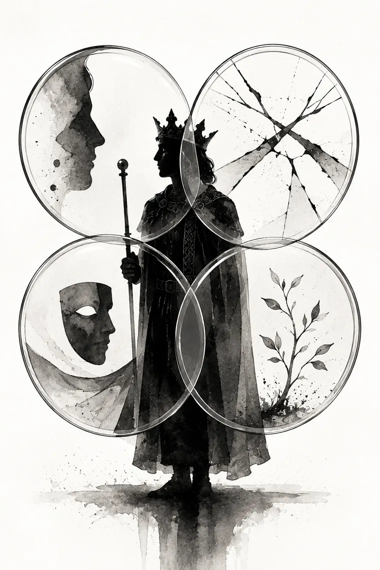 Monochrome instructional illustration connected to The Living Court