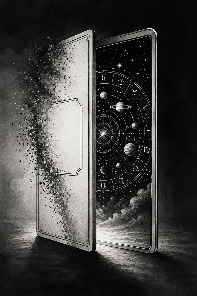 Monochrome instructional illustration connected to Reading the Stars in Tarot