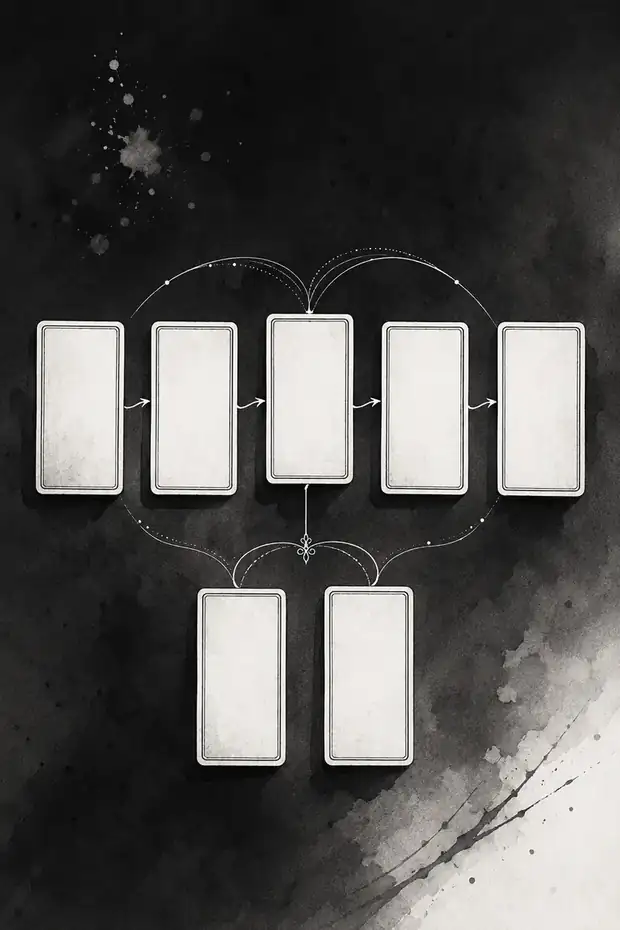 Monochrome instructional illustration connected to The Tarot Combination Method