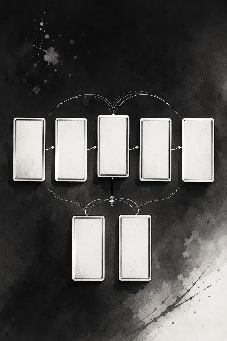 Monochrome instructional illustration connected to The Tarot Combination Method