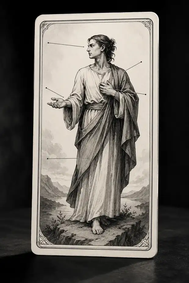 Monochrome instructional illustration connected to The Body Language of Tarot