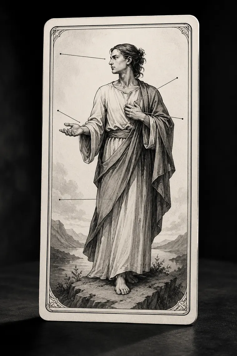 Monochrome instructional illustration connected to The Body Language of Tarot